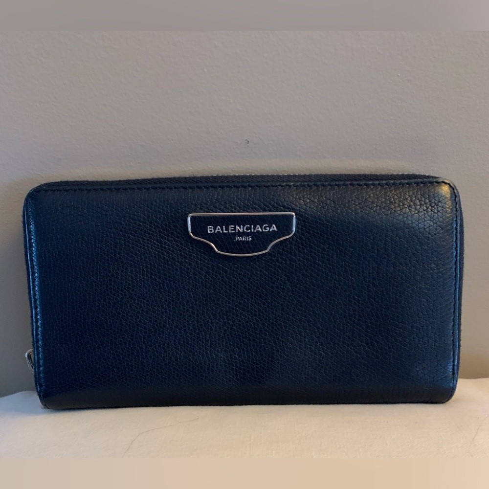 Balenciaga Navy  Blue Leather Wallet